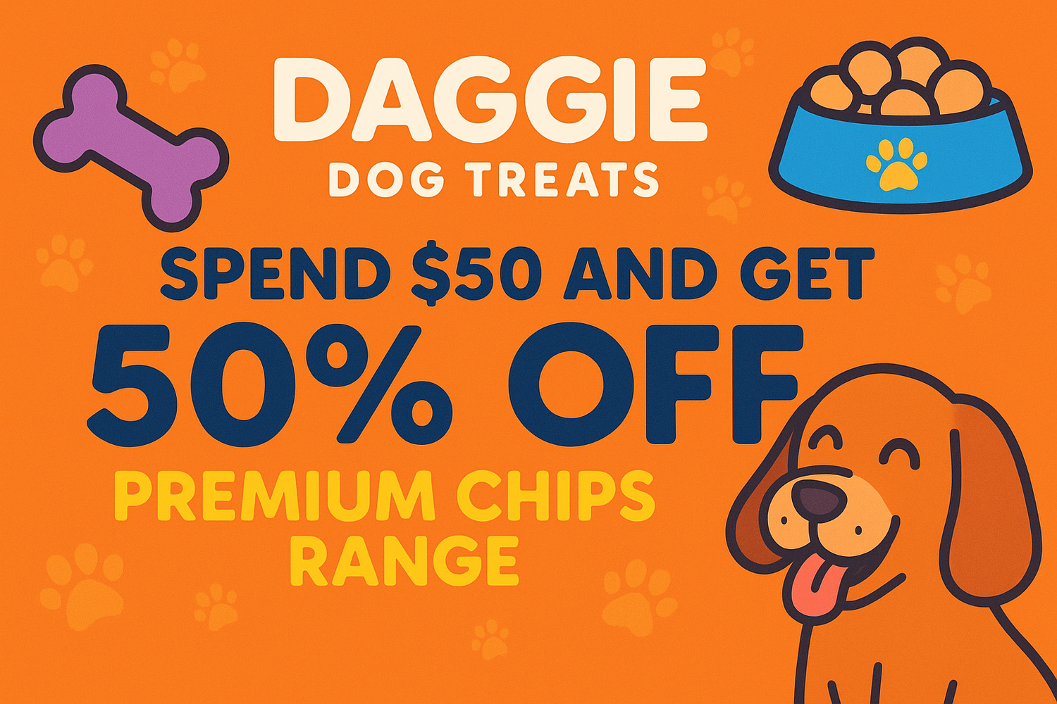 Promotional banner for Daggie Dog Treats Premium Chips offer
