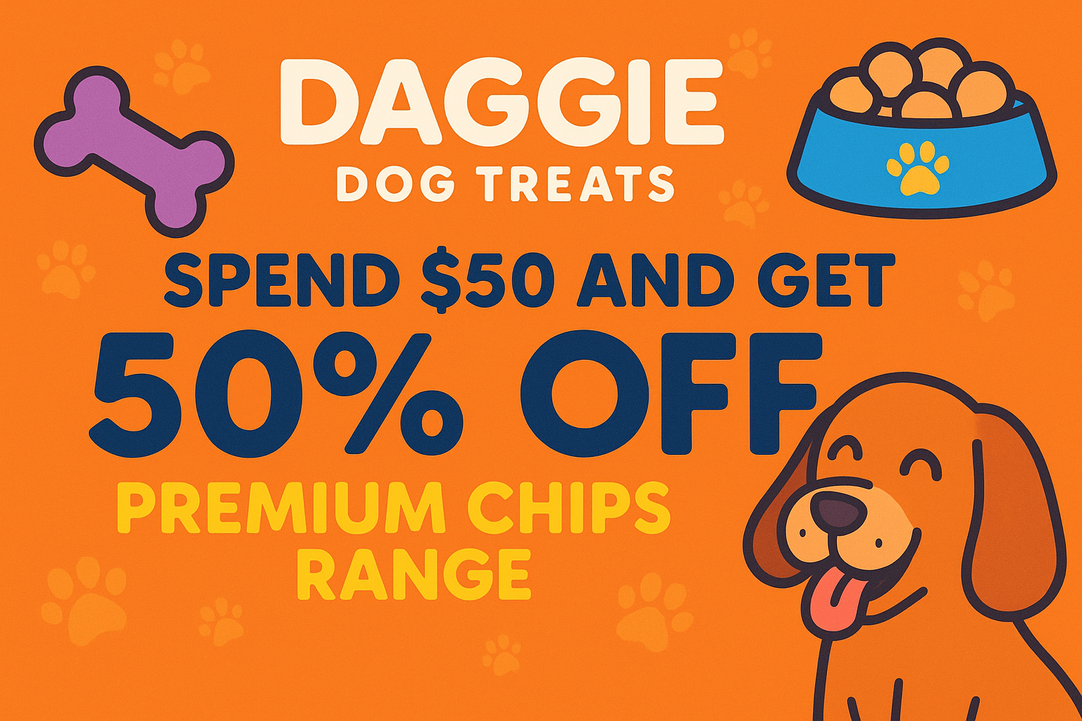 Promotional banner for Daggie Dog Treats Premium Chips offer